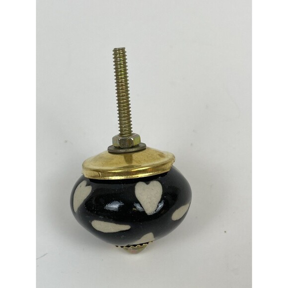 New Porcelain Decorative Drawer Cabinet Knob Pull Black Cream Hearts - Picture 2 of 5